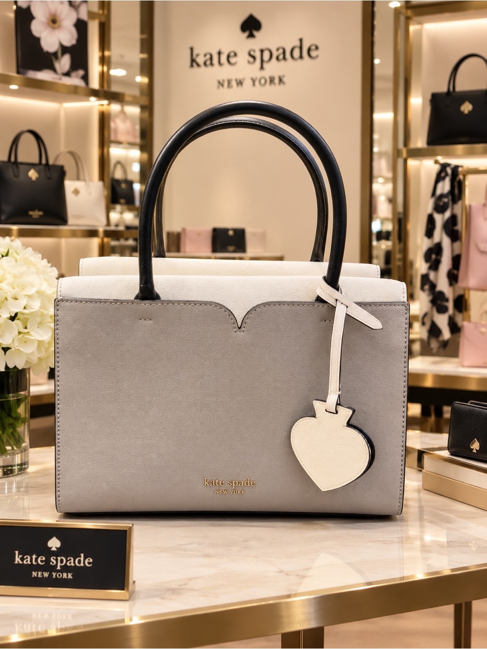 Brand new- Kate Spade Spencer Light Gray & Cream Color Block Bag Satchel - Picture 1 of 12